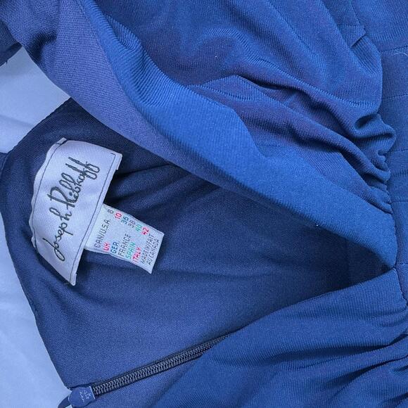 JOSEPH RIBKOFF RUCHED BODYCON V NECK DRESS SIZE 8 Dark Navy Blue - Picture 5 of 5